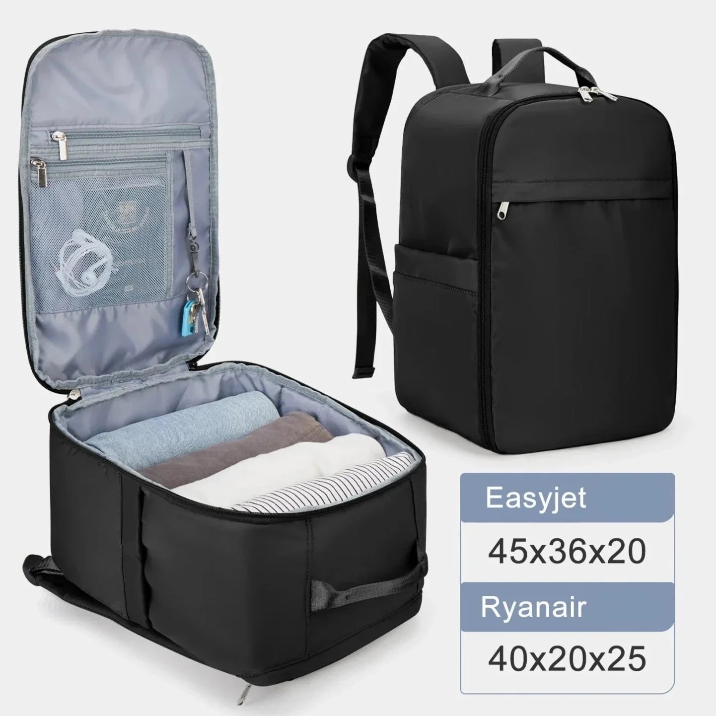 Sac à dos cabine gris avec multiples compartiments