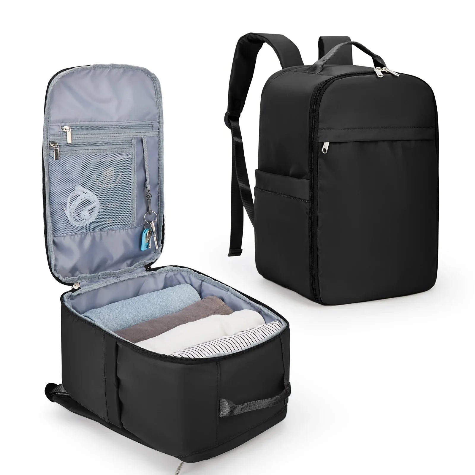 Sac à dos cabine noir, sangle pour valise intégrée