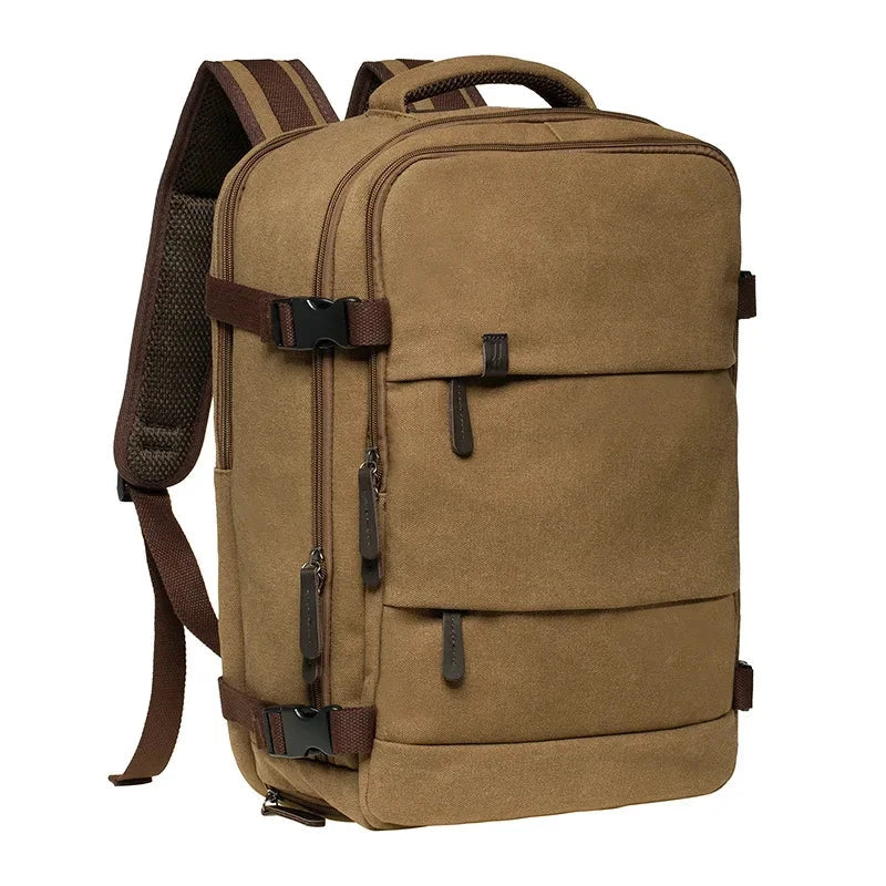 Sac à dos camel avec détails en cuir, vue d'ensemble