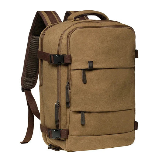 Sac à dos camel avec détails en cuir, vue d'ensemble