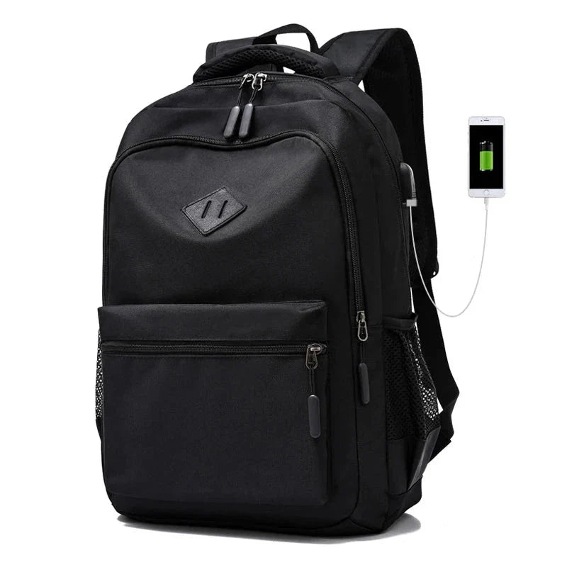 Sac à dos noir avec finitions soignées et tissu Oxford