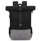 Sac à dos roll-top en coloris noir, en vue de profil