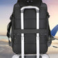 Vue arrière du sac à dos avec sangle pour valise et poche secrète