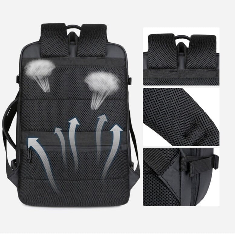Sac à dos porté par un mannequin, montrant les bretelles rembourrées