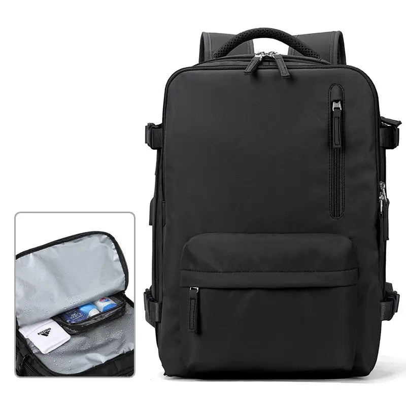Version noire du sac à dos avec détails en gros plan