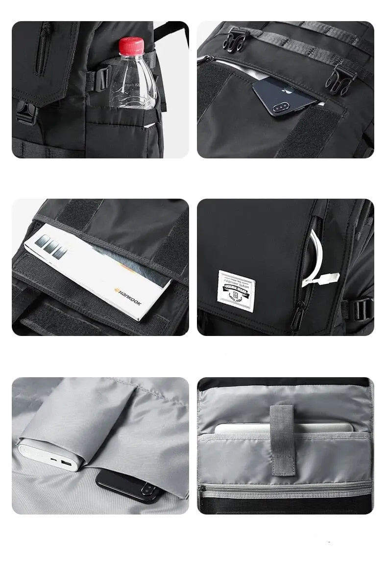 Vue arrière du sac à dos, détails des bretelles et du tissu