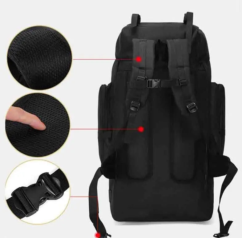 Sac à dos de voyage noir avec multiples compartiments