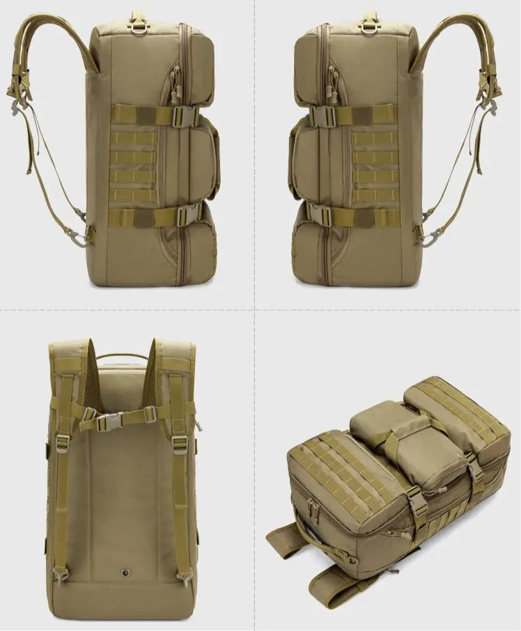 Vue de face du sac à dos militaire 65L avec poches avant