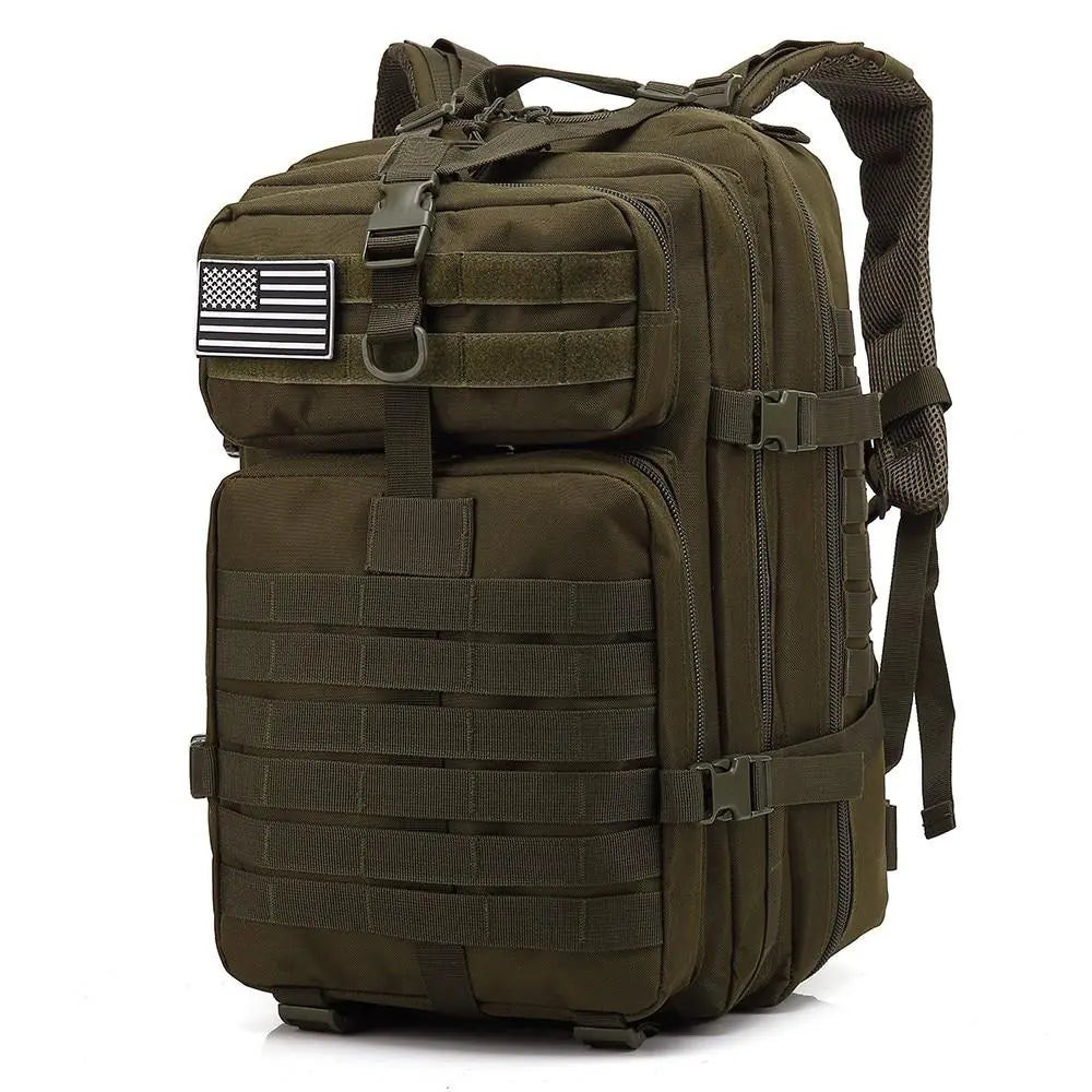 Sac à dos militaire kaki en nylon avec multiples poches