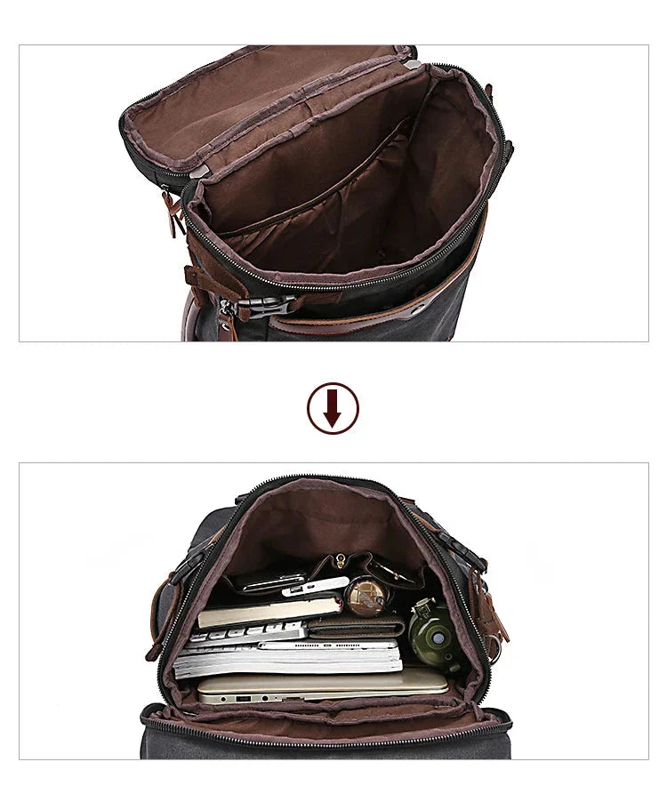 Sac à dos vintage en toile avec poches extérieures