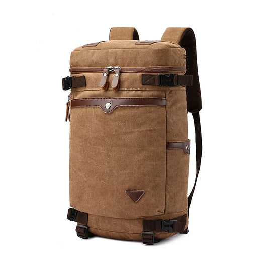 Sac à dos marron, style rétro, détails en toile