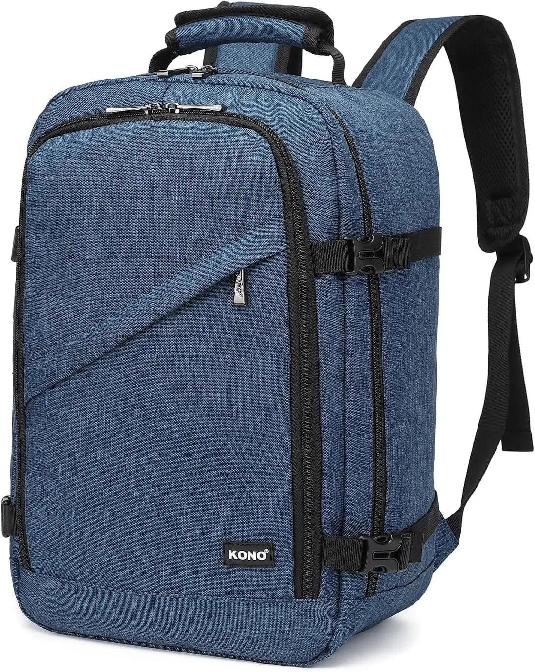 Sac à dos bleu avec sangle trolley pour fixation sur valise