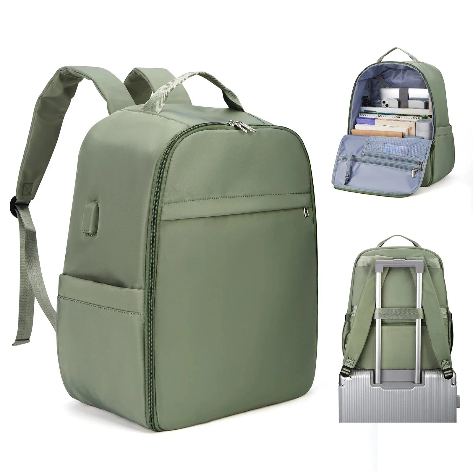 Sac à dos vert avec poches extérieures et design moderne