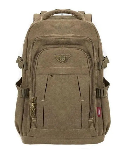 Sac à dos couleur camel en toile, vue de profil
