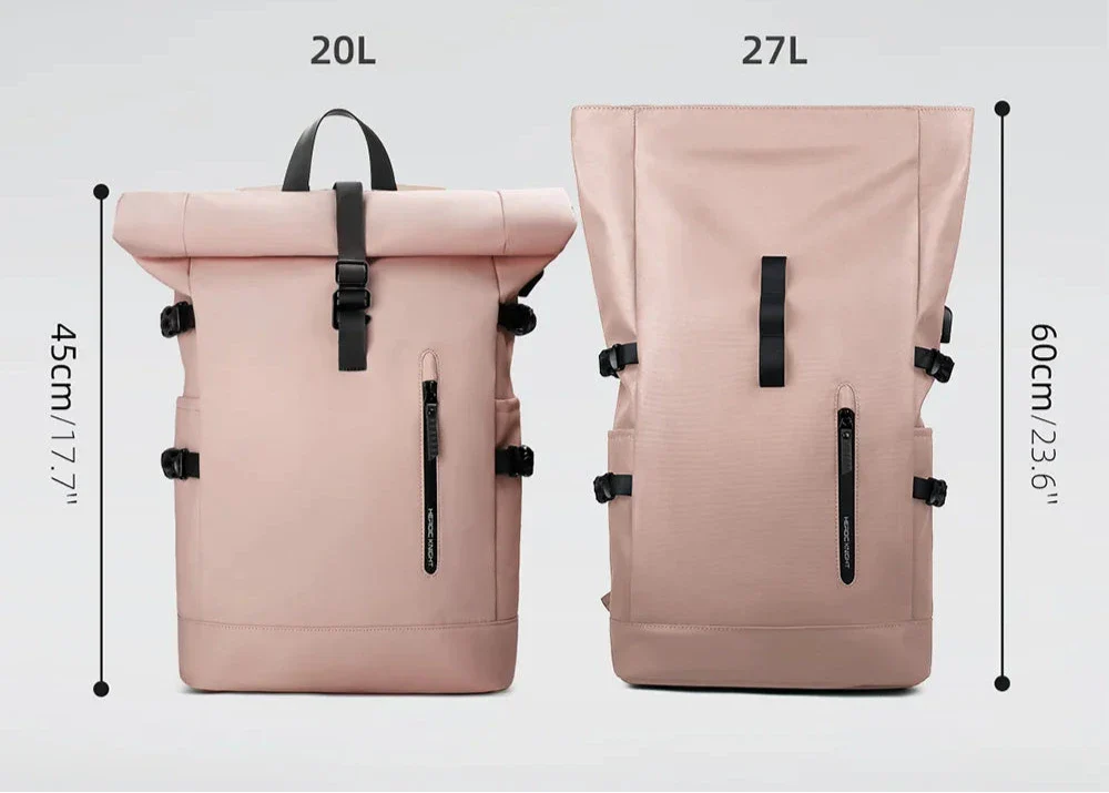 Sac à dos avec fermeture roll top et tissu résistant à l'eau