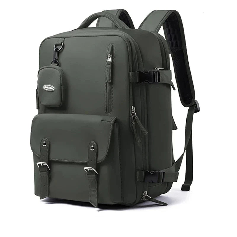 Sac à dos kaki avec poches extérieures visibles