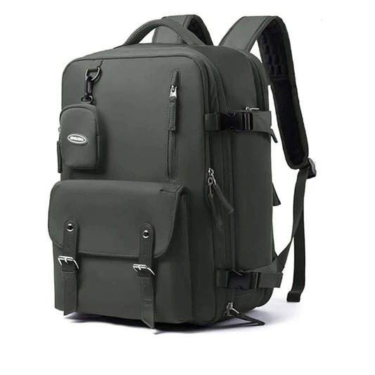 Sac à dos kaki avec poches extérieures visibles