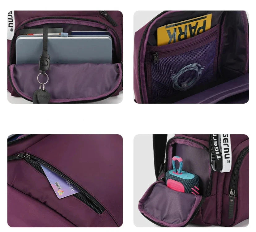 Intérieur du sac à dos montrant les compartiments organisés