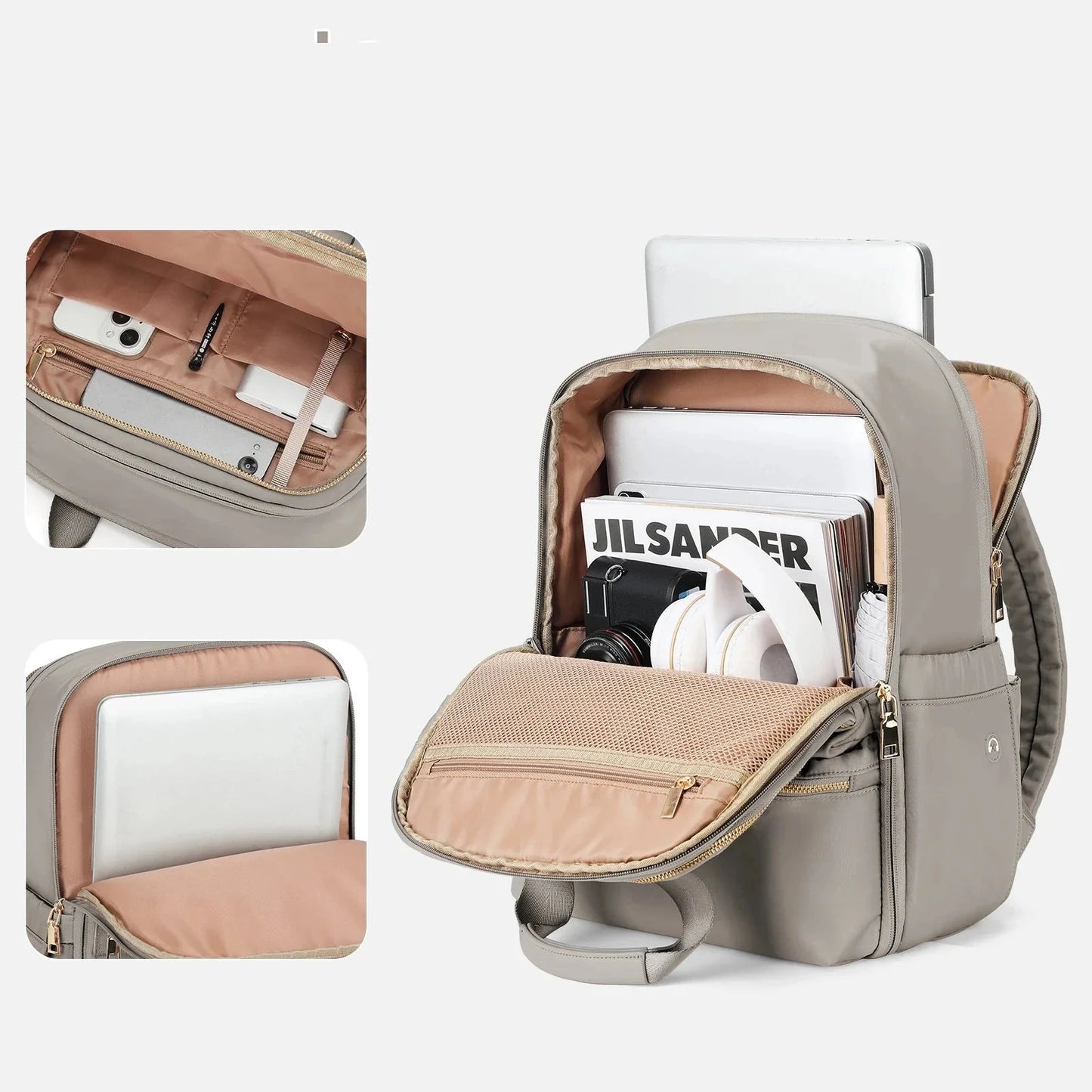 Vue latérale du sac à dos montrant la sangle pour valise