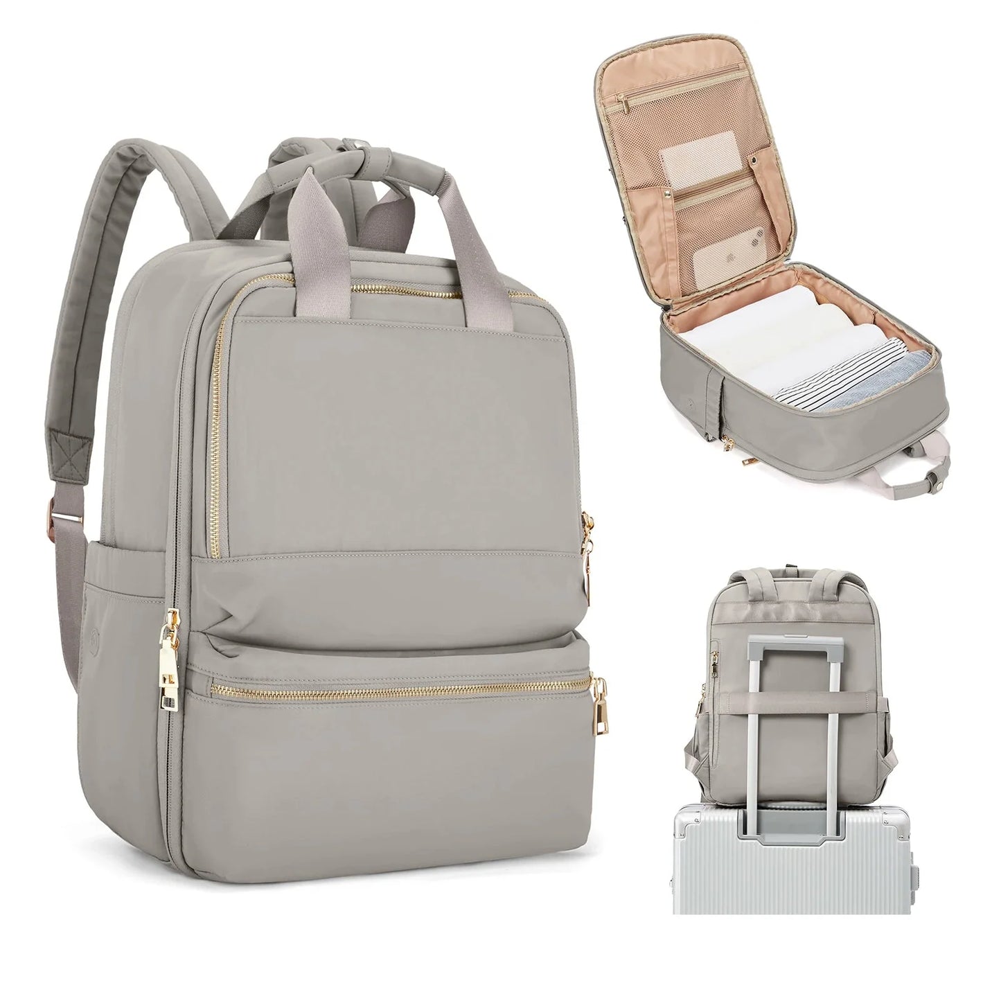 Sac à dos gris avec tissu imperméable et nombreux rangements
