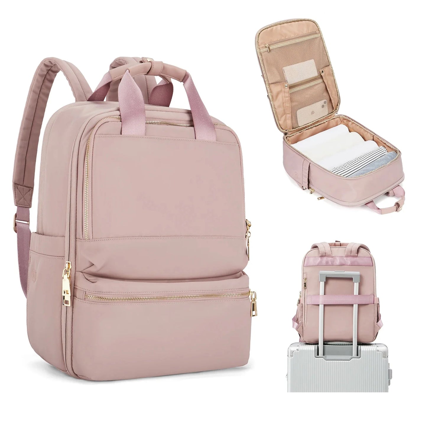 Sac à dos rose avec détails de couture et poches