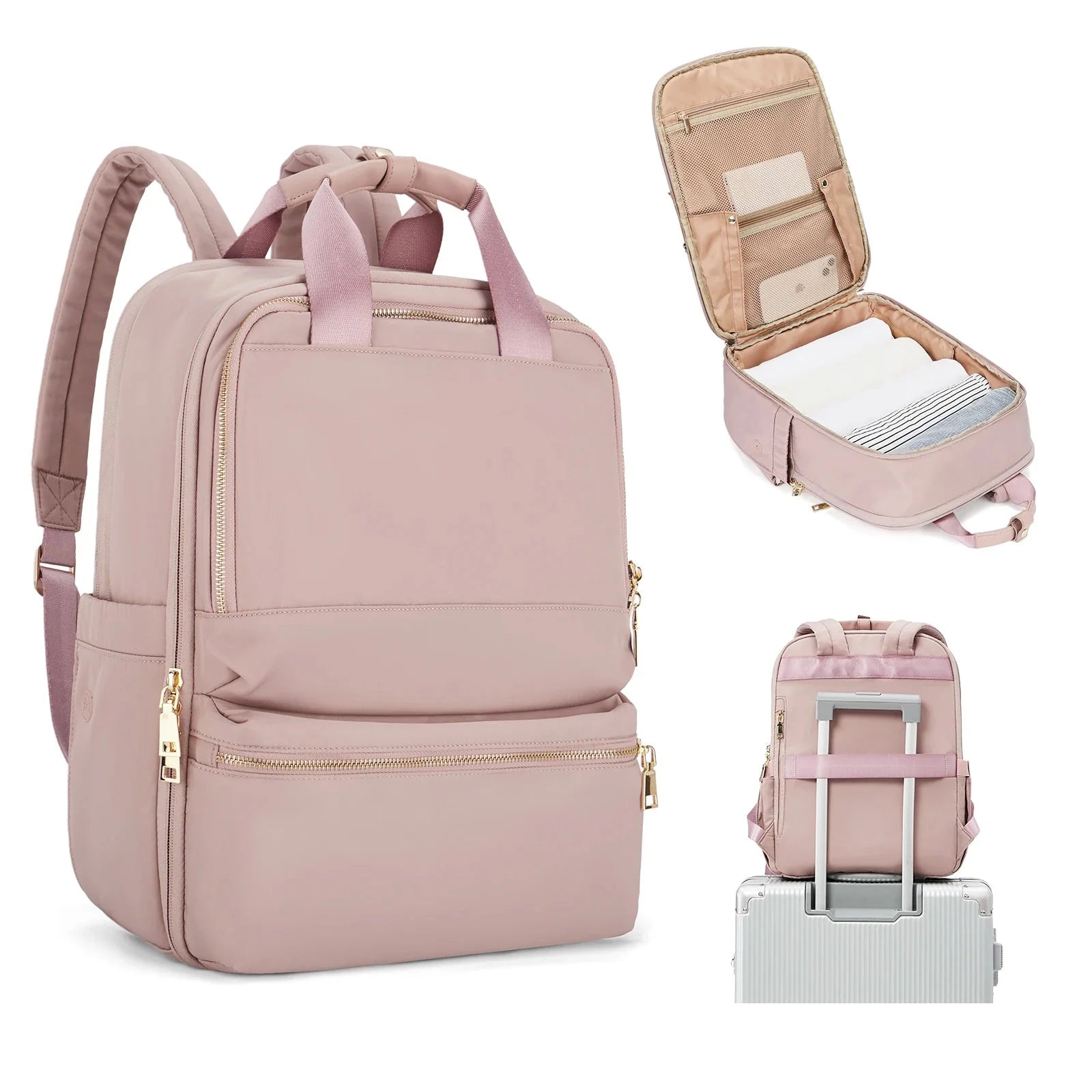 Sac à dos rose avec détails de couture et poches