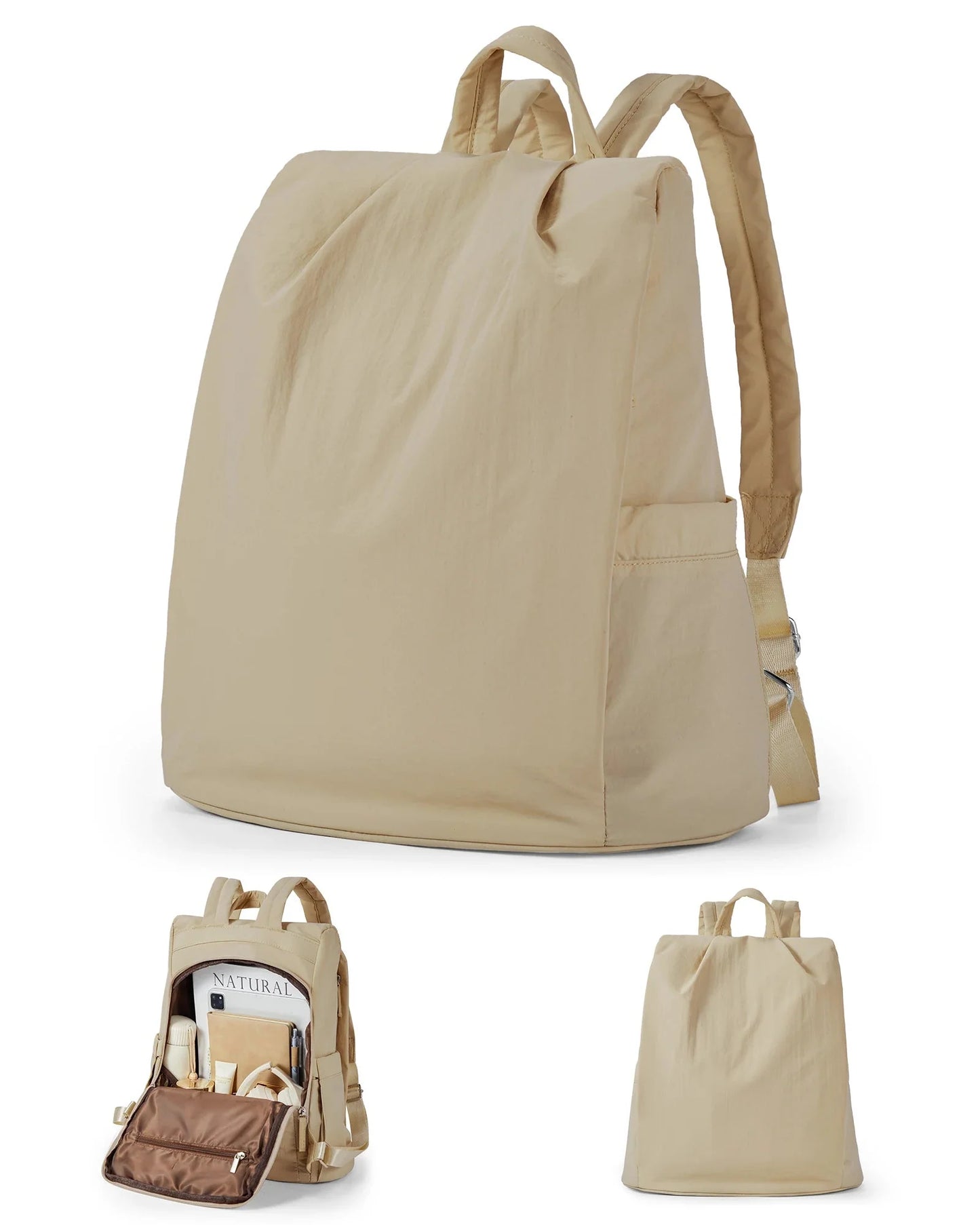 Sac à dos marron avec fermeture dorsale sécurisée