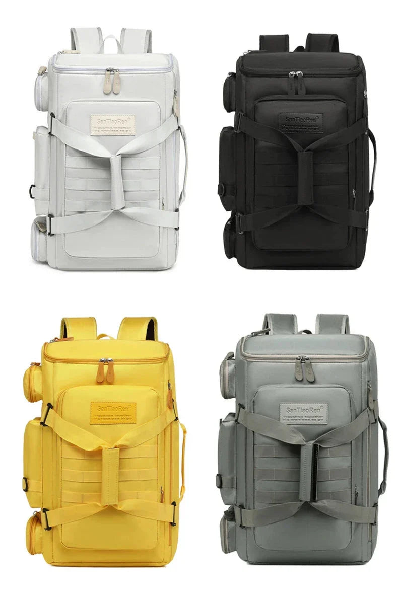 Sac à dos grand volume avec multiples poches visibles