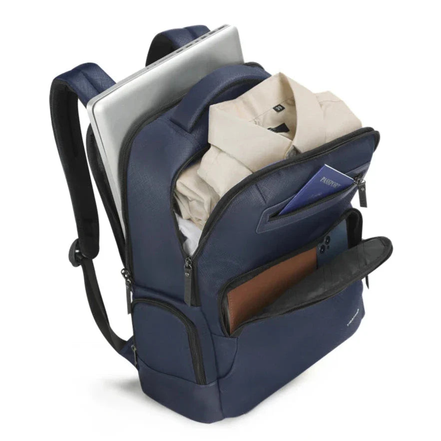 Vue latérale du sac à dos montrant les poches zippées