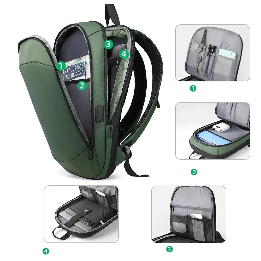Sac à dos noir avec port USB intégré, vue de face