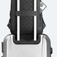 Sac à dos posé sur une valise, illustrant la sangle trolley