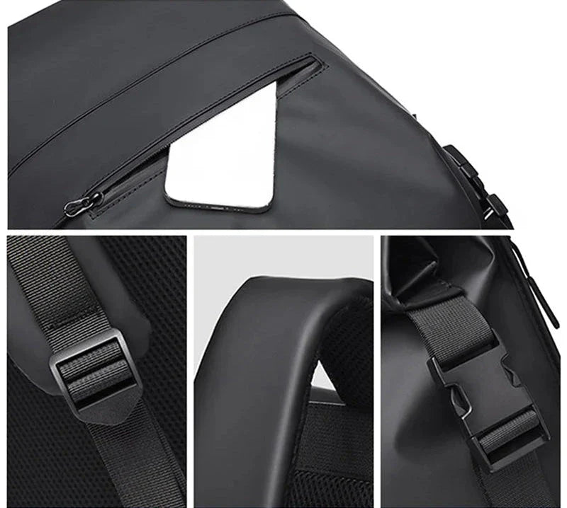 Vue latérale du sac à dos avec fermeture ajustable