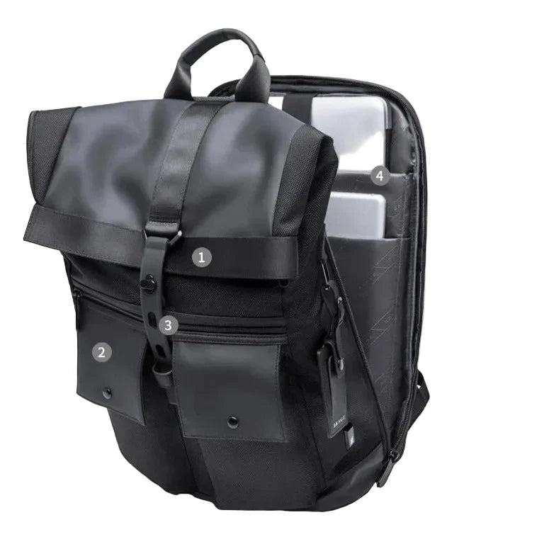 Sac à dos roll top noir avec port USB intégré