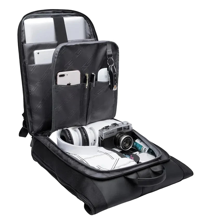 Vue latérale du sac à dos imperméable avec sangle valise