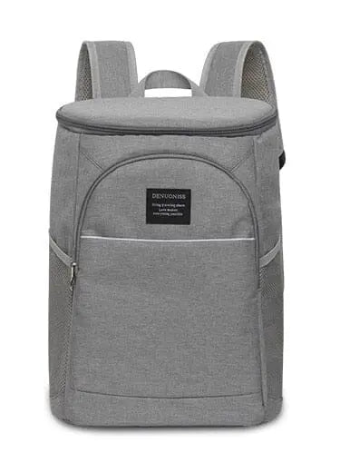 Vue latérale d'un sac isotherme gris, tissu Oxford