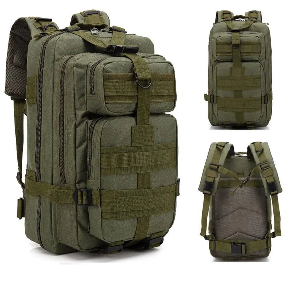 Sac à dos militaire kaki, compartiments visibles