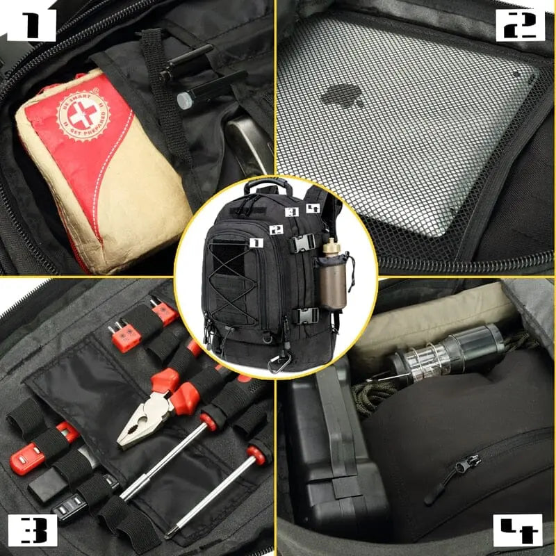 Vue de profil d'un sac à dos militaire robuste et spacieux