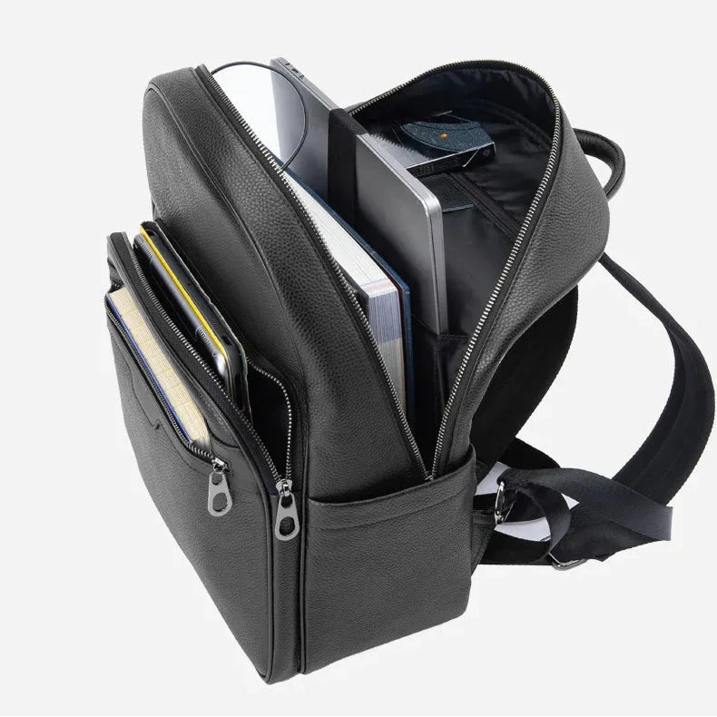 Sac à dos en cuir noir avec poche pour ordinateur