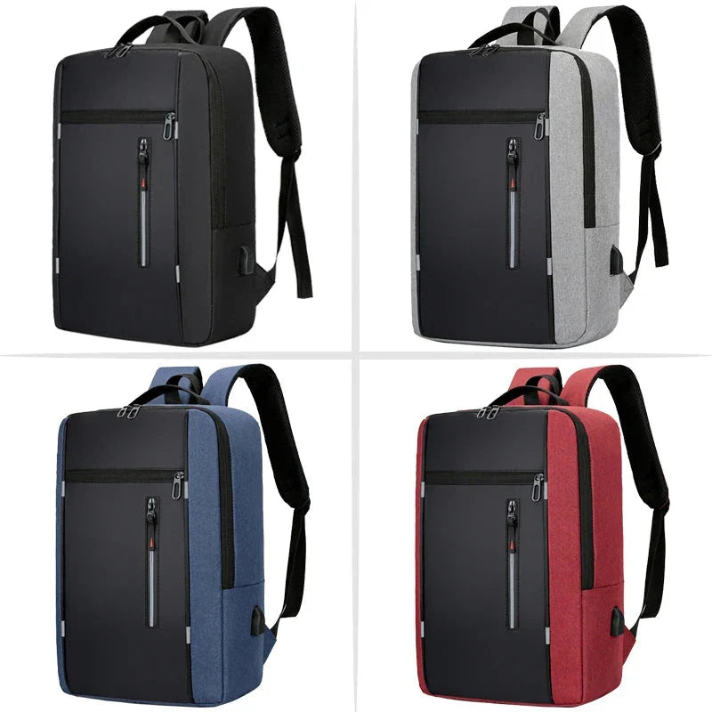 Vue de face d'un sac à dos noir avec compartiments multiples
