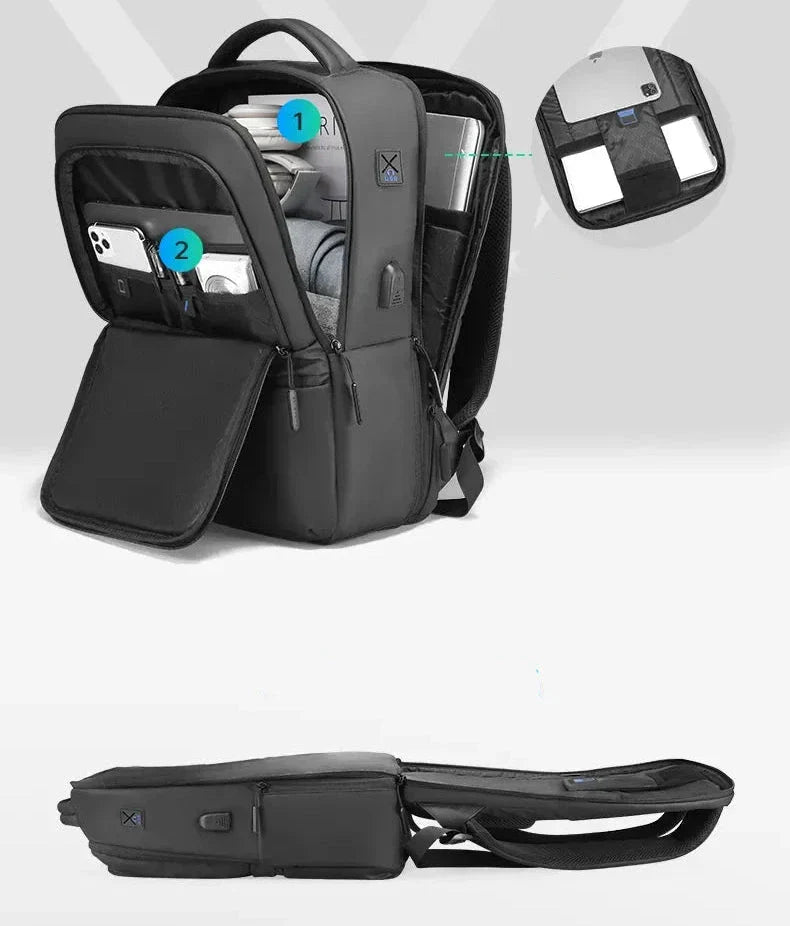 Vue de côté du sac à dos avec port USB intégré