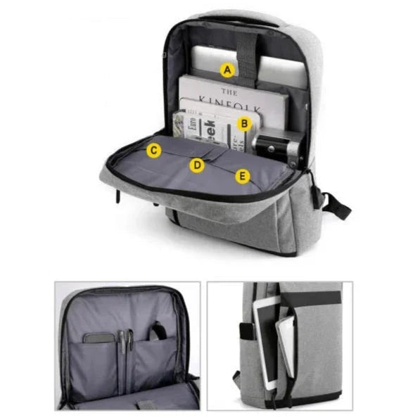Vue de côté du sac à dos avec port USB intégré