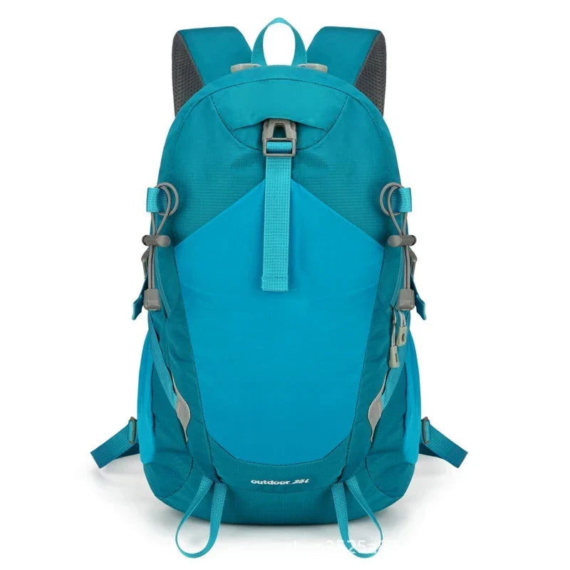 Sac à dos bleu 25L, vue de face avec poches zippées