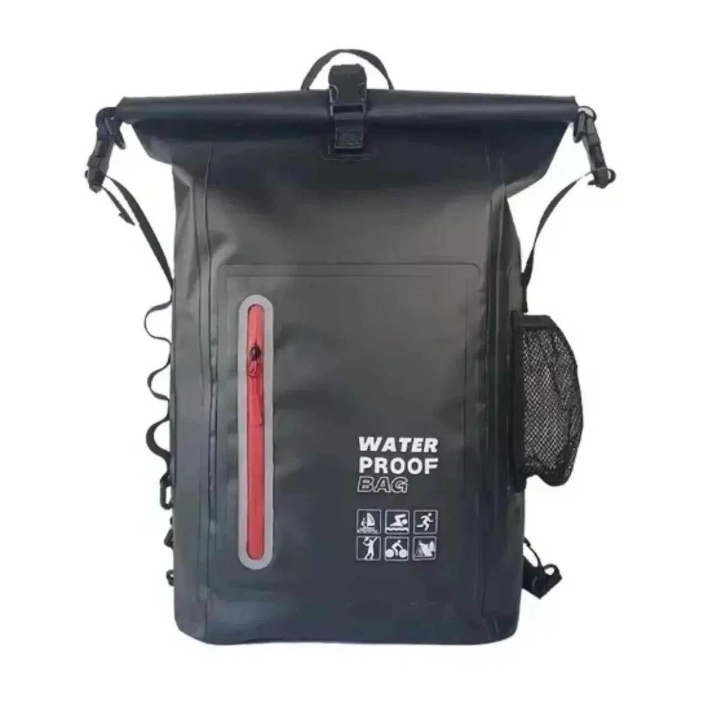 Vue de côté du sac à dos imperméable avec bretelles amovibles