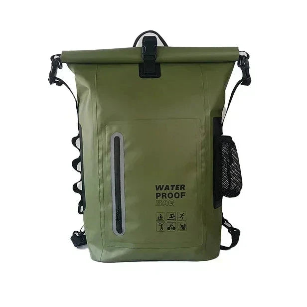 Sac à dos vert étanche avec design roll-top pour randonnée