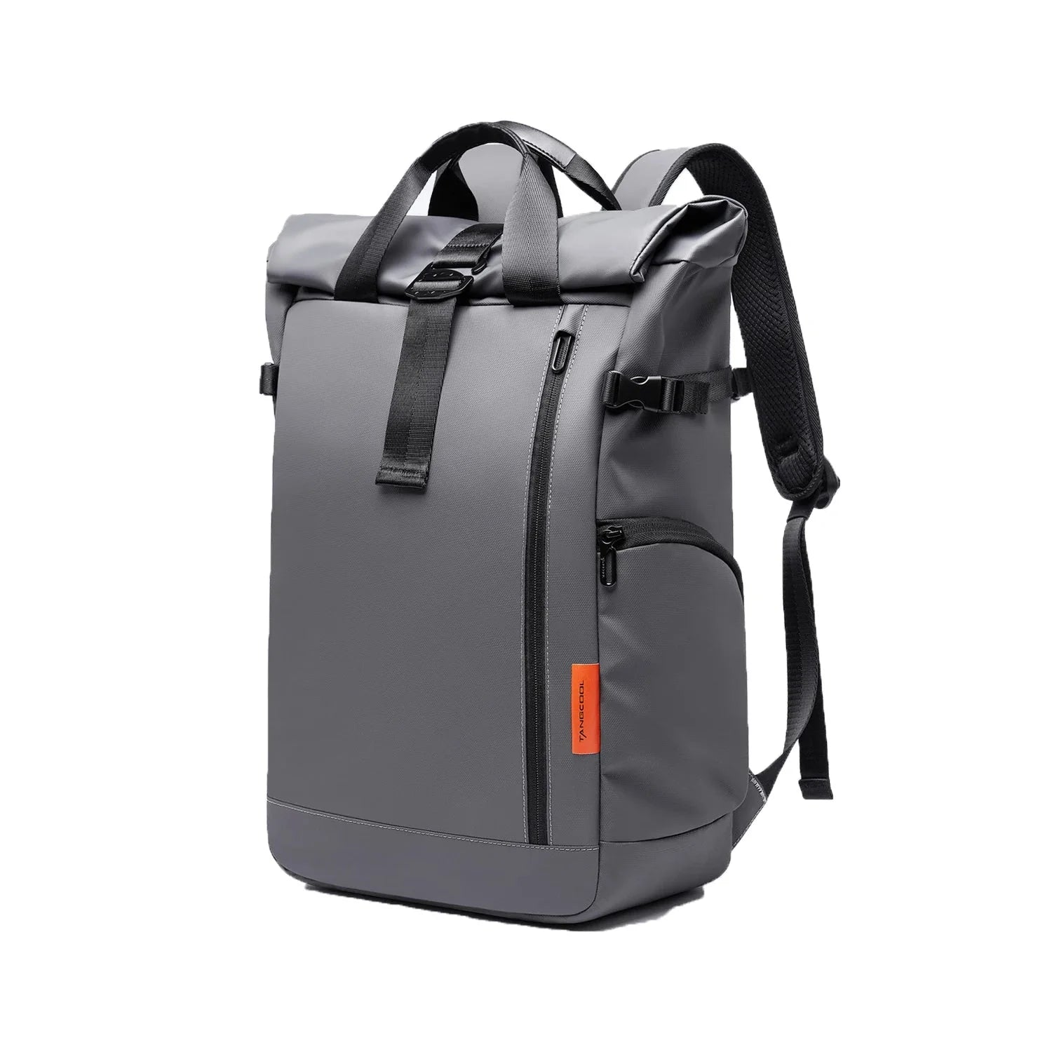 Sac à dos roll top imperméable gris, vue de face