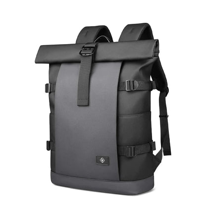 Sac à dos gris avec fermeture roll top sécurisée