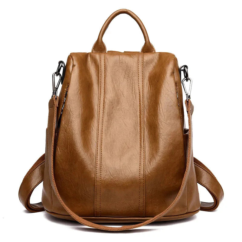 Sac à dos marron en PU, vue de profil