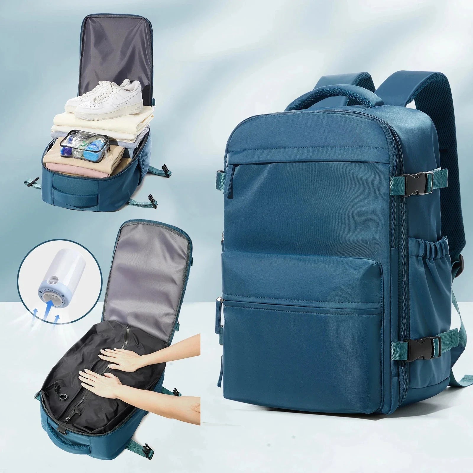 Sac à dos bleu pour optimiser l'espace de voyage