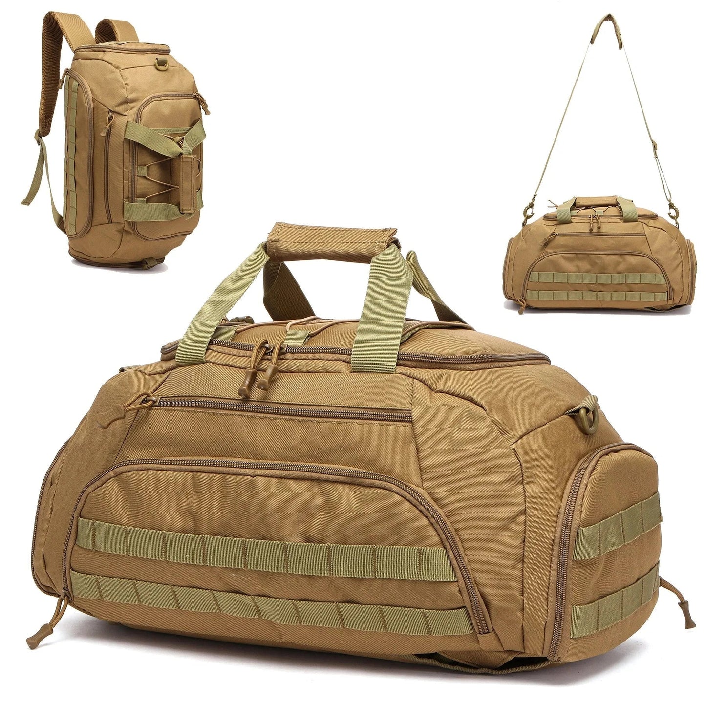 Sac à dos tactique camel, compartiment principal ouvert