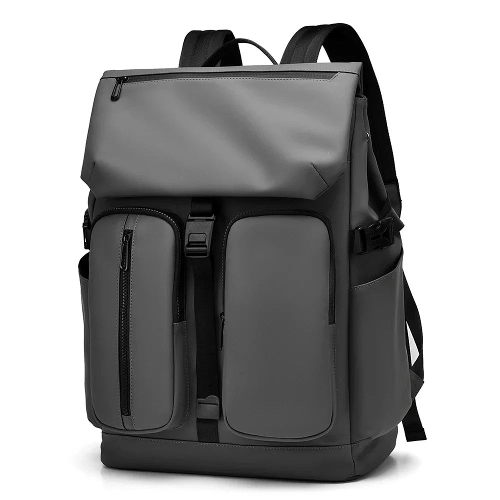 Version grise du sac à dos avec détails techniques